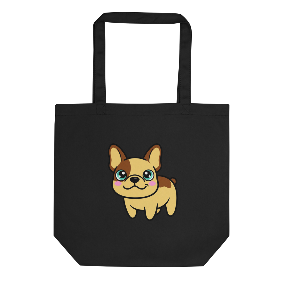 Tote Bag Coton Unisexe avec Bouledogue Français Kawaii pour Amoureux - Noir