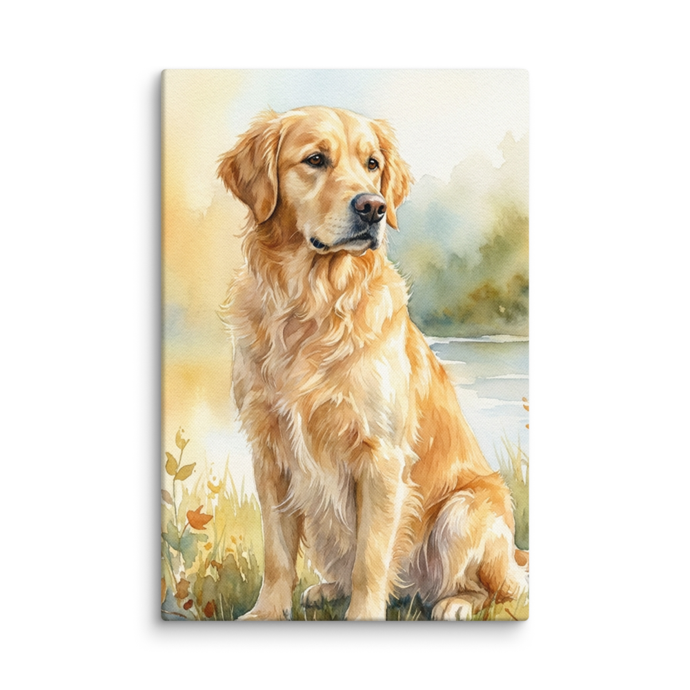 Toile Aquarelle Golden Retriever - Portrait Doré et Tendre