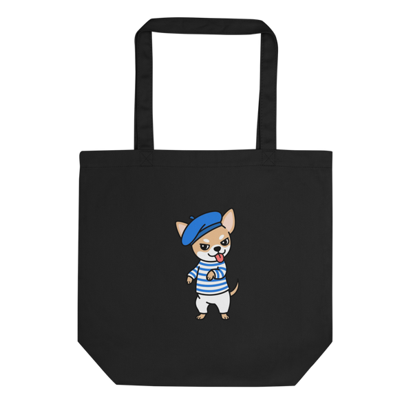 Tote Bag Coton Unisexe Chihuahua Marin Kawaii – Le Compagnon - Noir