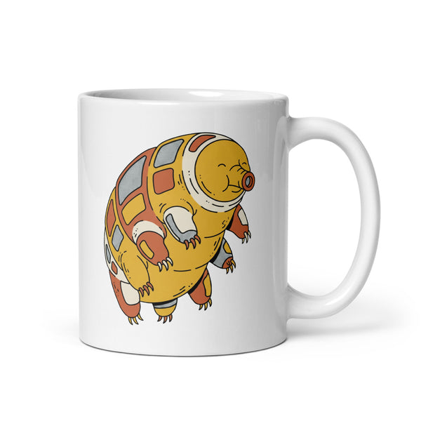 Tasse tardigrade céramique 325 ml – illustration line-art ourson d'eau aux tons mustard, terracotta et vert forêt, vue de face