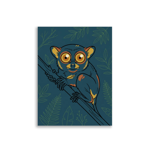 Poster Tarsier des Philippines – Line-Art Yeux Dorés