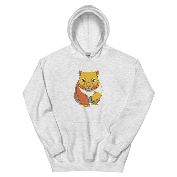 Sweat-shirt wombat homme femme – illustration line art wombat australien de face, aplats moutarde, terre cuite et vert forêt sur molleton crème, impression DTG haute définition