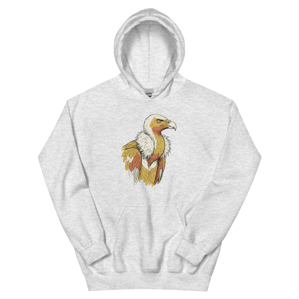 Sweat-shirt vautour homme – illustration line art vautour fauve de profil, palette moutarde terracotta et crème, impression DTG haute définition sur molleton coton