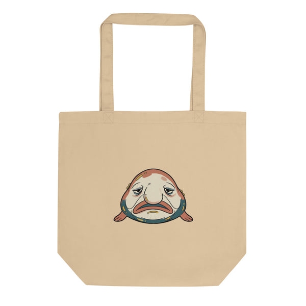 Tote bag blobfish face — illustration line-art ugly-cute en terracotta et bleu pétrole sur toile de coton 38×42 cm