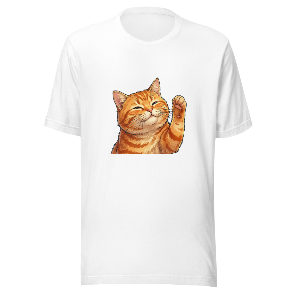T-Shirt Unisexe Roux Tigré Kawaii - Le Sourire Gourmand de Votre Chat - Blanc