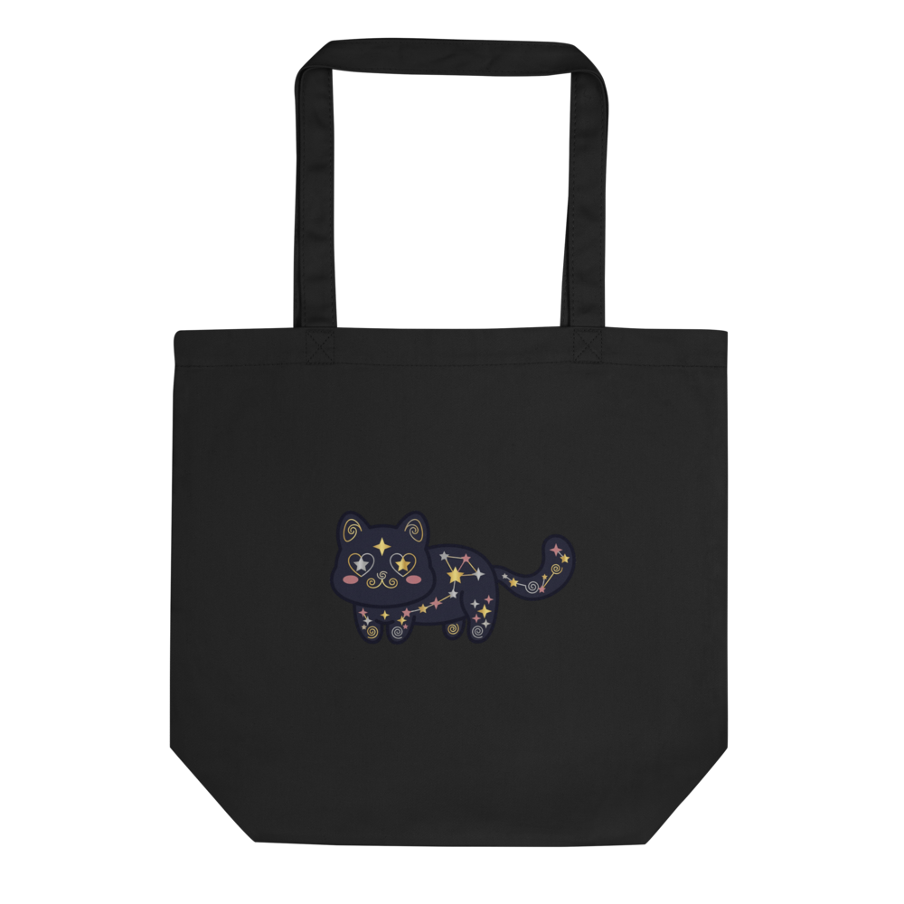 Tote Bag Coton Unisexe Étoile Noire Kawaii – Constellation de Chat - Noir