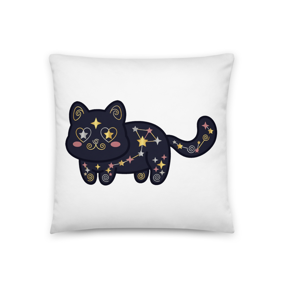Coussin Chat Noir Constellation Kawaii – Étoile Noire Dorée
