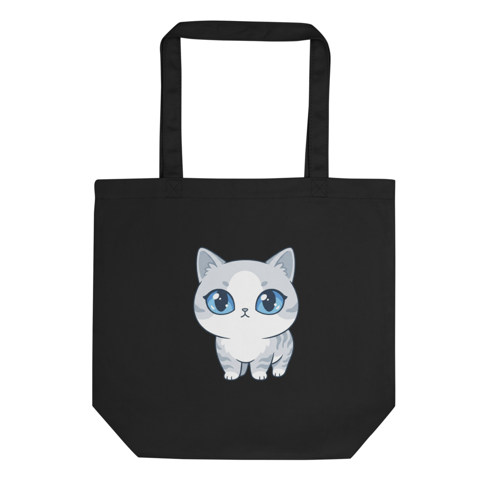 Tote Bag Coton Unisexe Luna Bleu Étoilé – Le Sac Kawaii pour Cat Mom - Noir