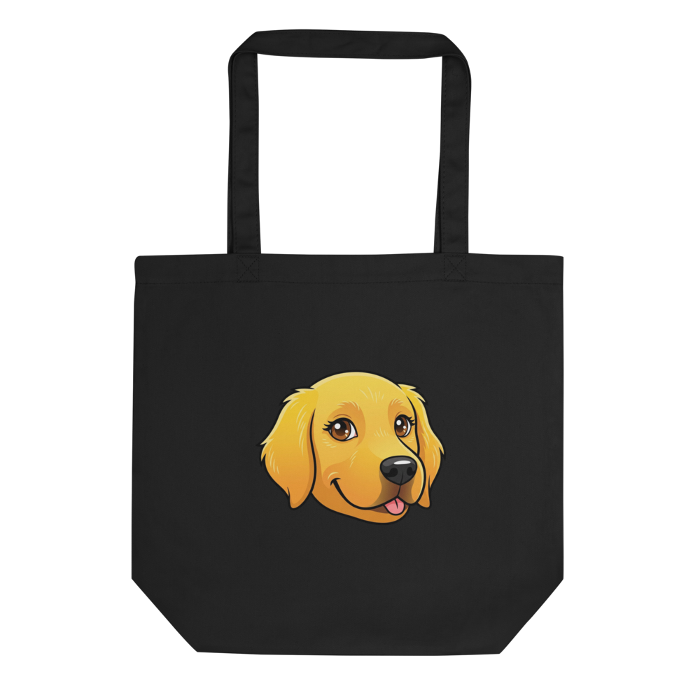 Tote Bag Coton Unisexe Golden Retriever Kawaii – Le Sourire Malicieux - Noir