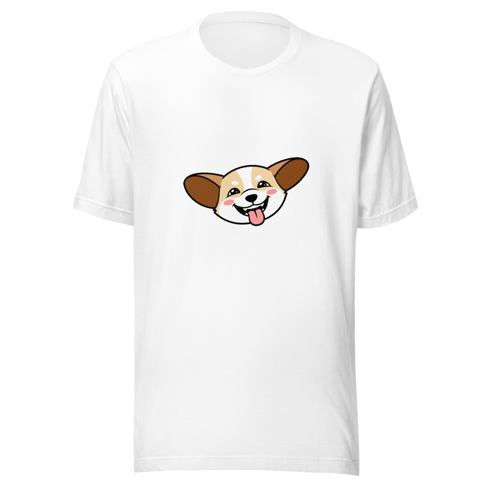 T-Shirt Unisexe Corgi Kawaii Sourire Éclatant pour Amoureux - Blanc