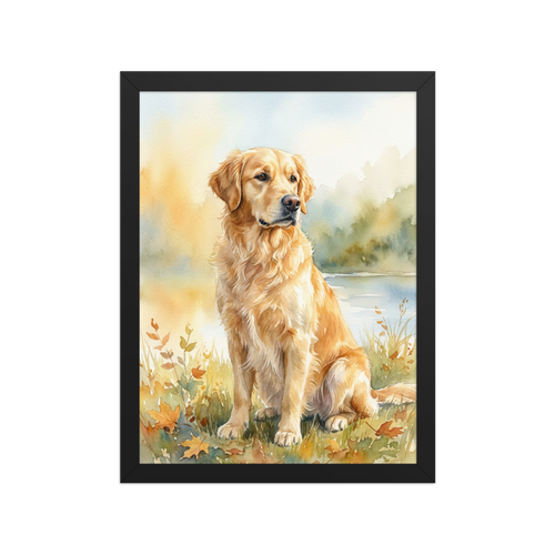 Affiche Encadrée Golden Retriever en Aquarelle Douce - Portrait
