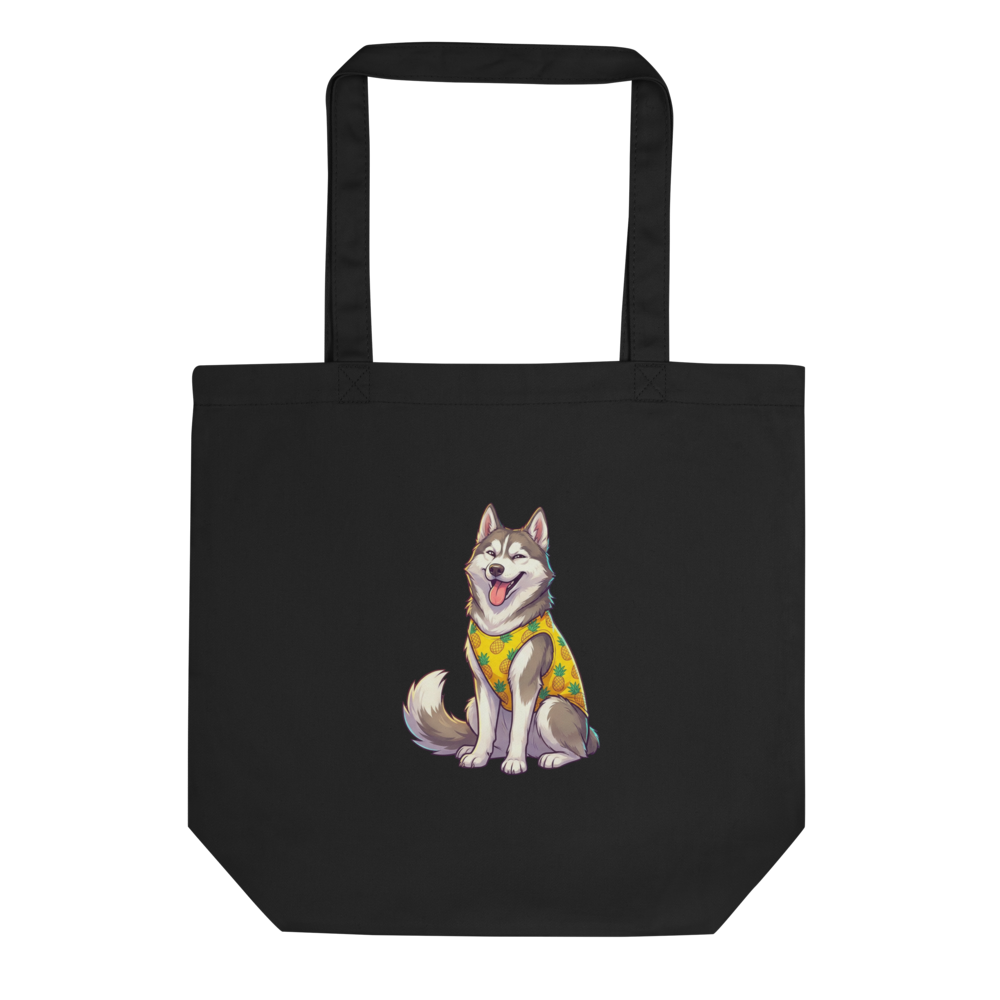 Tote Bag Coton Unisexe Husky Tropical - Le Sourire Malicieux de Votre - Noir