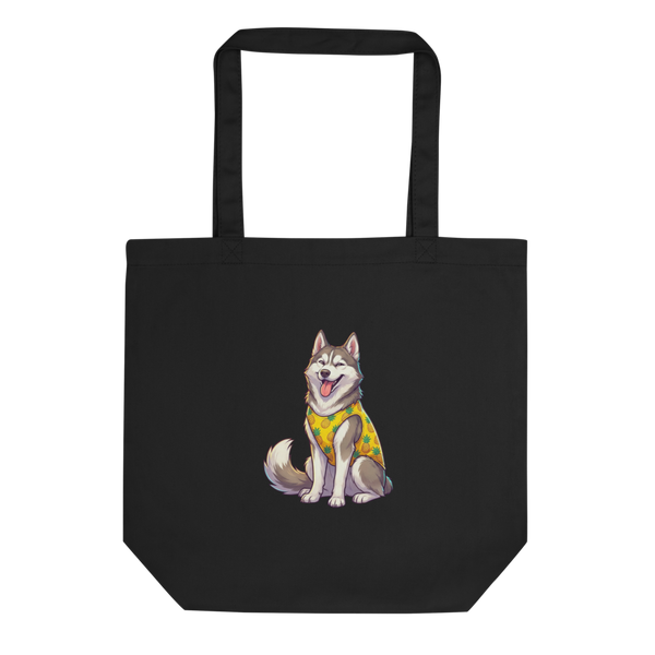 Tote Bag Coton Unisexe Husky Tropical - Le Sourire Malicieux de Votre - Noir