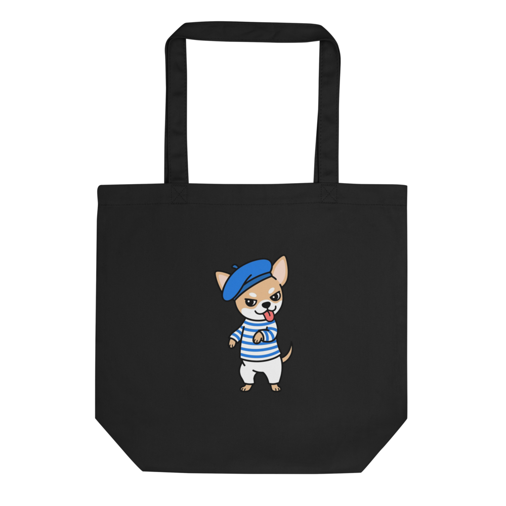 Tote Bag Coton Unisexe Chihuahua Marin Kawaii – Le Compagnon - Noir