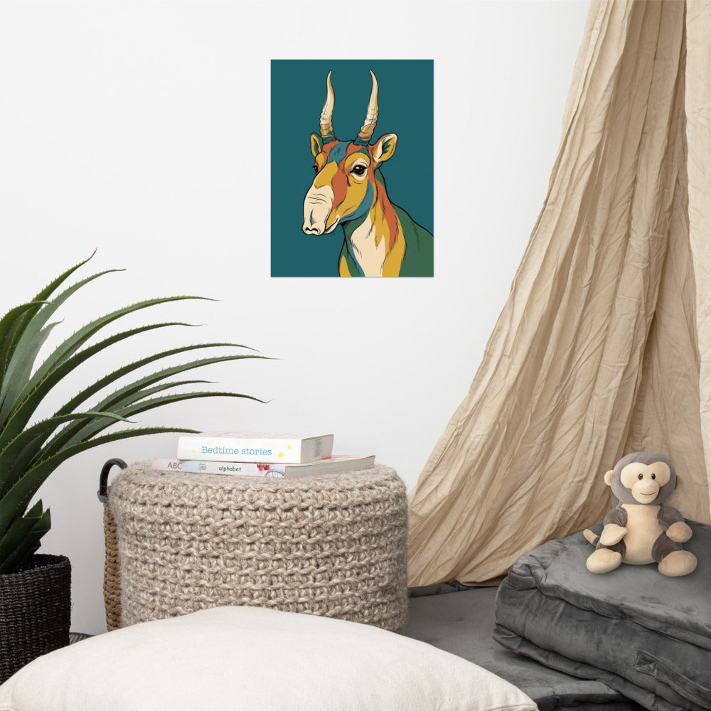 Affiche animaux sauvages minimaliste – Saïga line-art