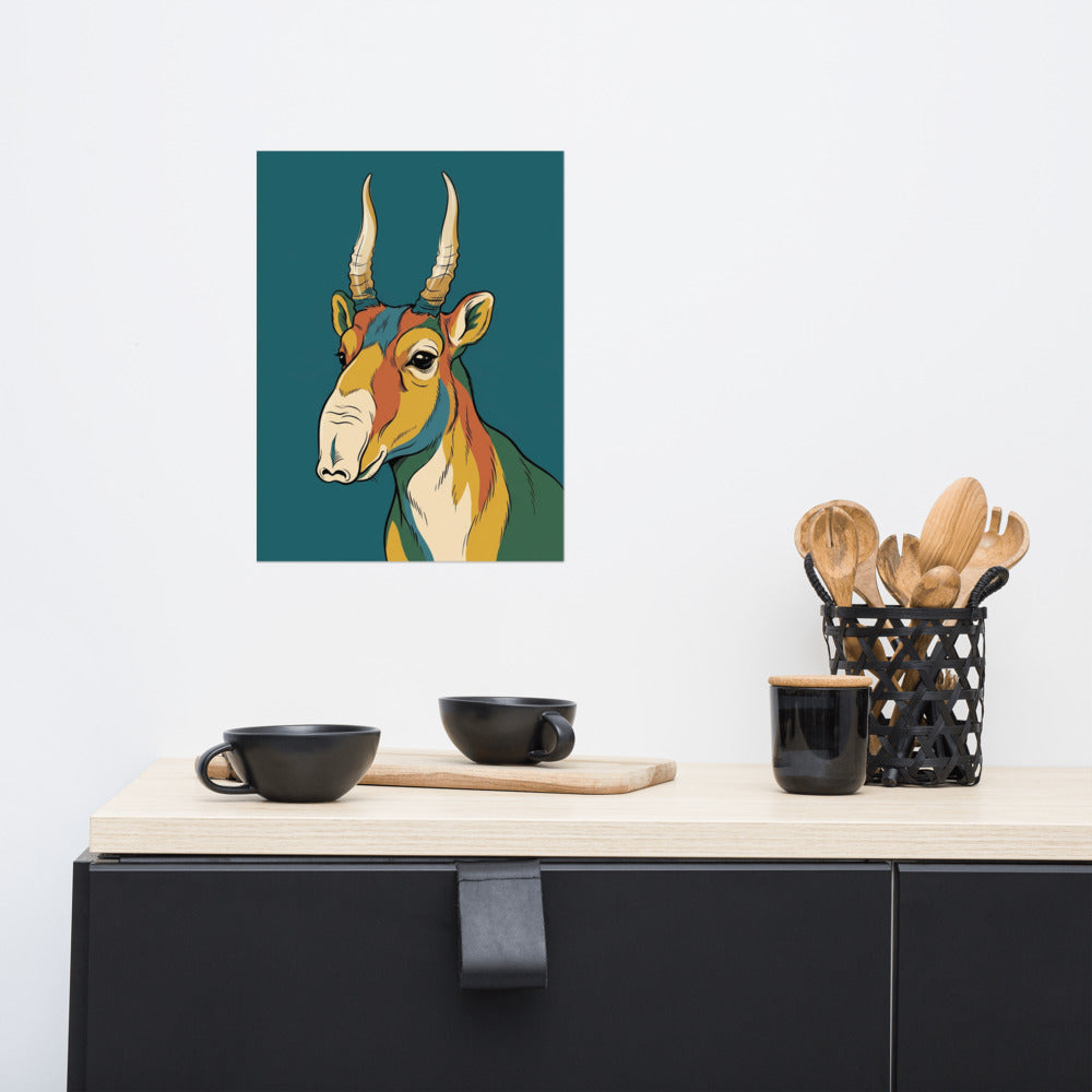 Affiche animaux sauvages minimaliste – Saïga line-art