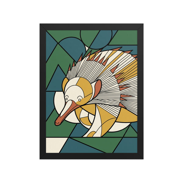 Poster encadré échidné décoration murale 30×40 cm, illustration line-art contemporain palette terracotta et vert forêt sur fond blanc