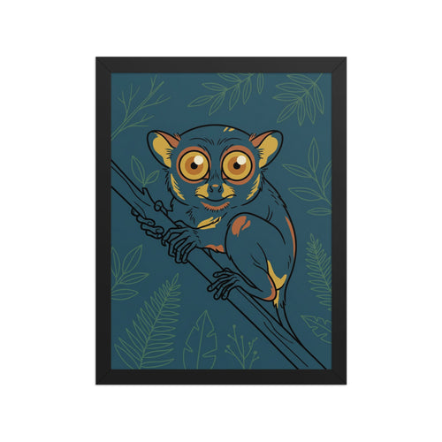 Affiche tarsier encadrée – Line-art yeux dorés 30×40