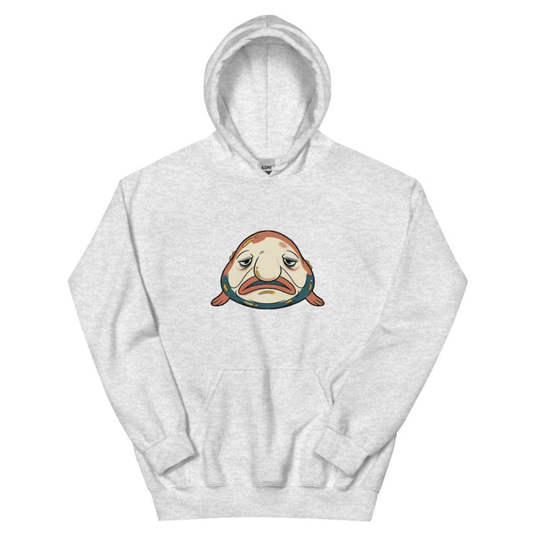 Sweat shirt blobfish face avant – illustration line-art ugly-cute en terracotta, bleu pétrole et crème sur molleton mélange coton